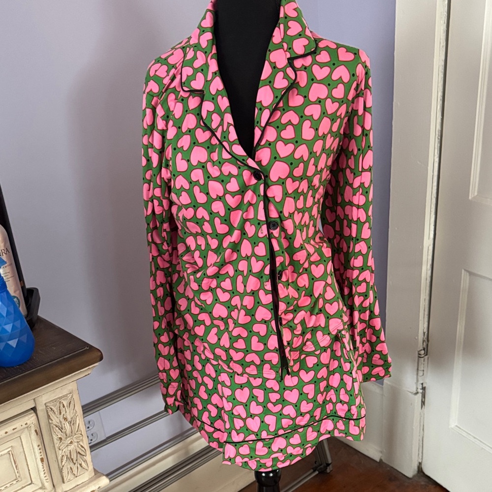 Pink and Green Heart Patterned Women's Pajama Set